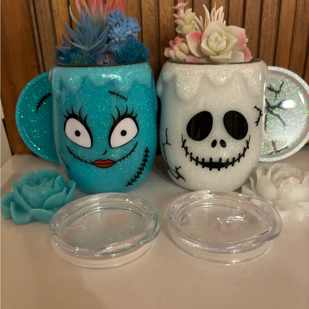 PLEASE MESSAGE BEFORE PURCHASING Custom made Jack and Sally succulent tumblers